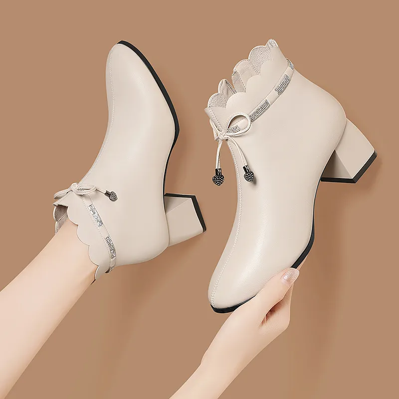 Golden Silk Rabbit Ankle Boots 5cm Women's-7