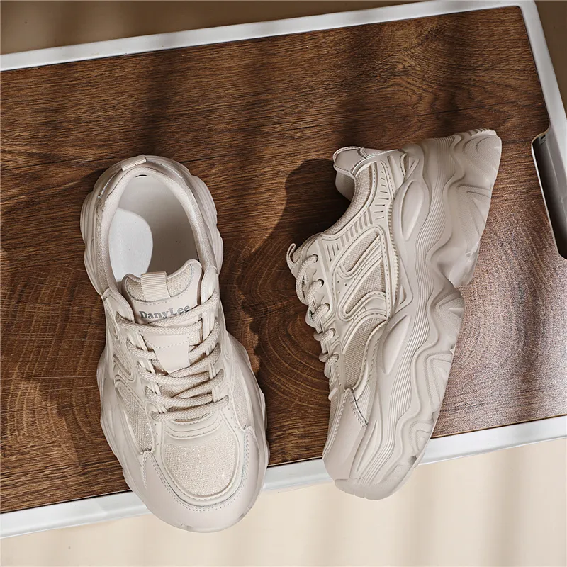 Golden Silk Rabbit Low Top Chunky Sneakers Women's-9