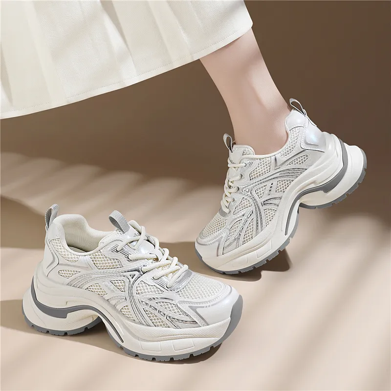 Golden Silk Rabbit Cushioning Anti Slip And Wear Resistant Height Increasing Low Top Chunky Sneakers Women's-12