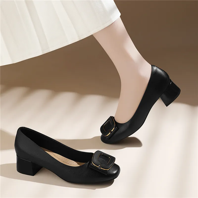 Golden Silk Rabbit Chunky Heel High Heels Women's-5