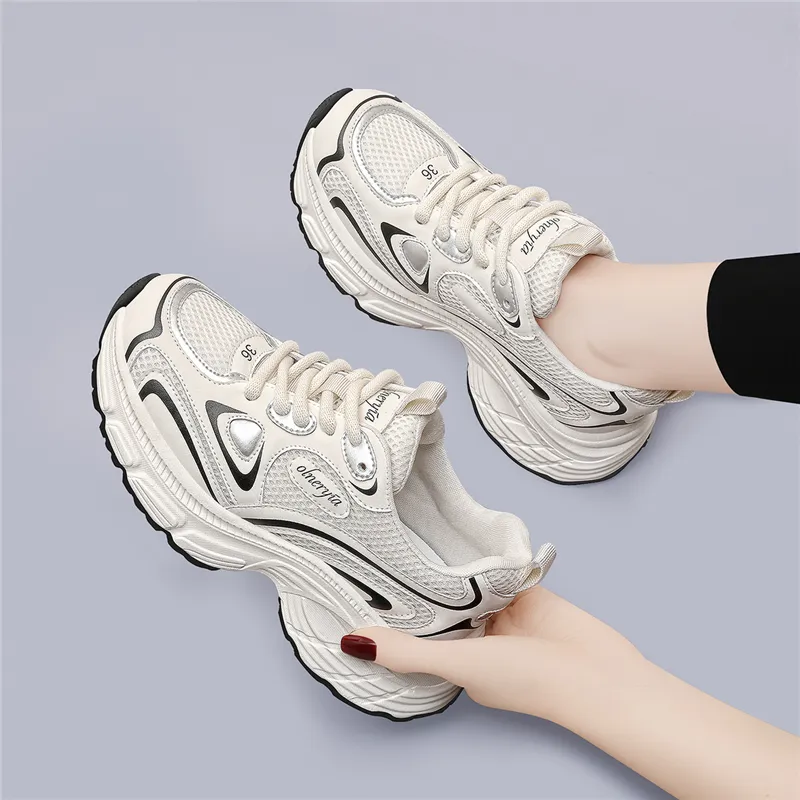Golden Silk Rabbit Low Top Chunky Sneakers Women's-6