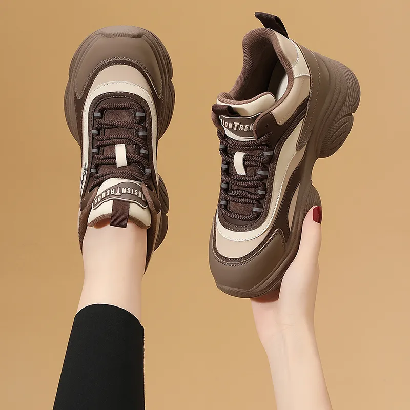Golden Silk Rabbit Cushioning, Slip Resistant, Abrasion Resistant, Height Increasing Mid Top Chunky Sneakers Women's-14