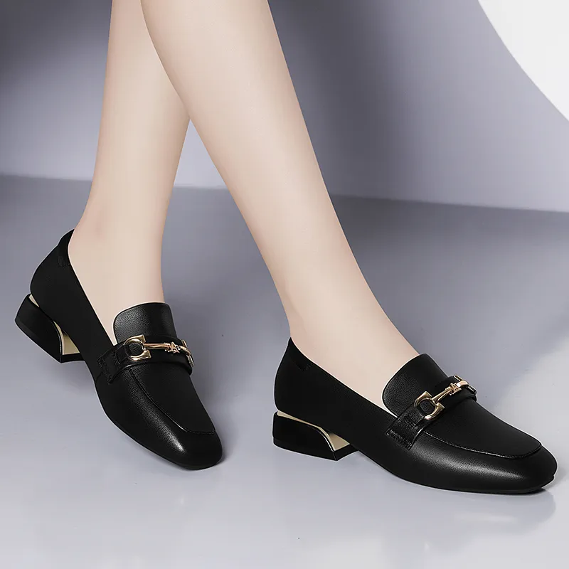 Golden Silk Rabbit Loafers Women's Black-6