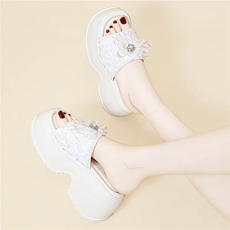Golden Silk Rabbit Sequins Slip Resistant Abrasion Resistant Quick Dry Slide Slippers Women's-14