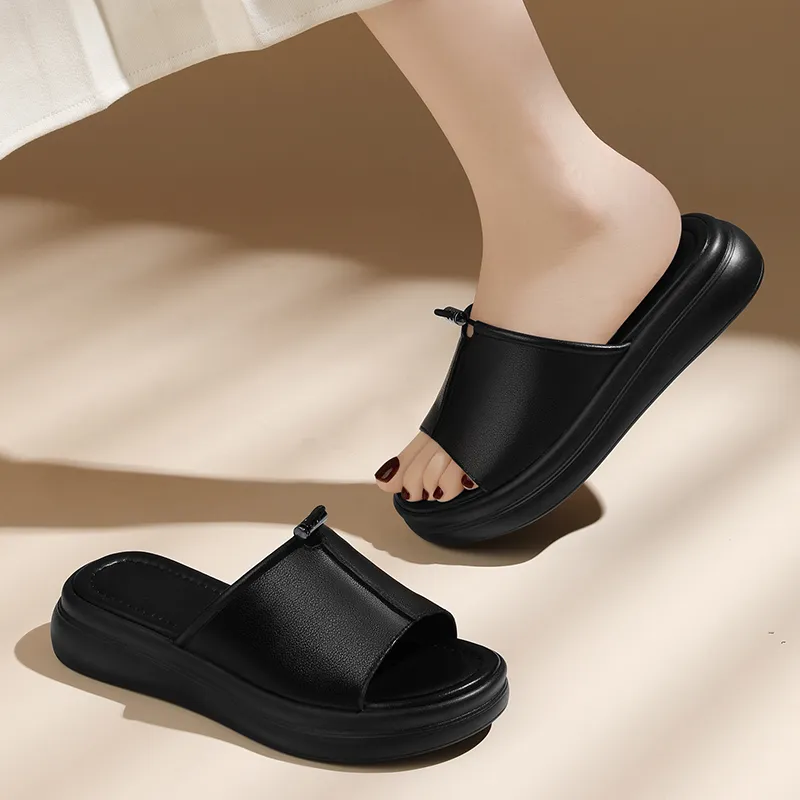 Golden Silk Rabbit PU Polyurethane Leather Patchwork Slide Slippers Women's-8