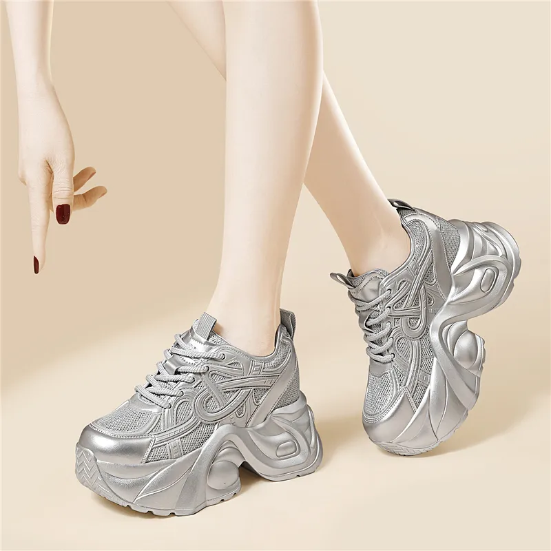Golden Silk Rabbit Low Top Chunky Sneakers Women's-6