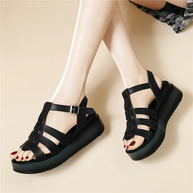 Golden Silk Rabbit Roman Sandals 5cm Women's-5