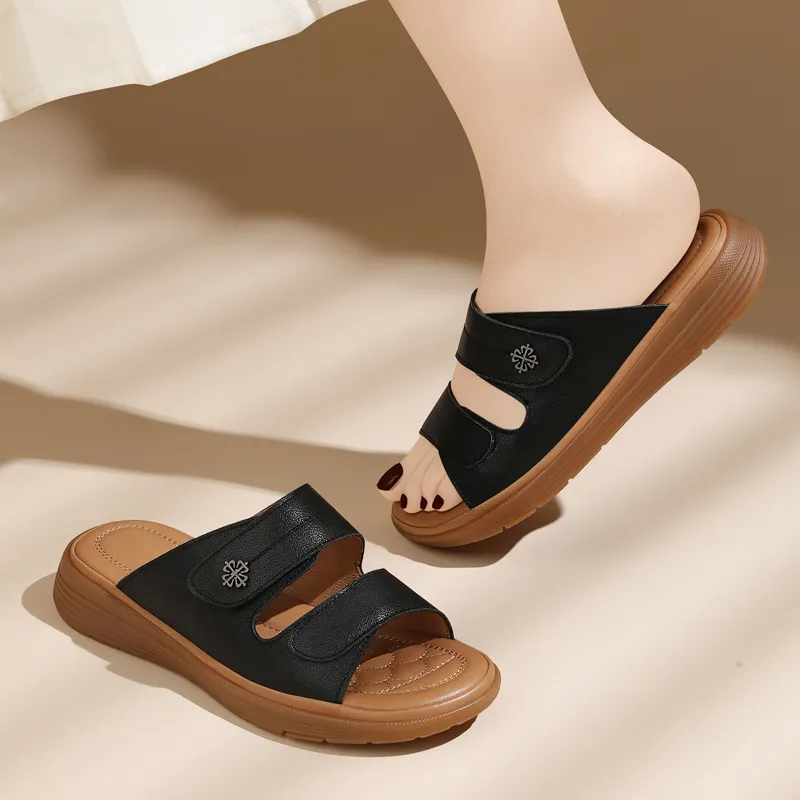Golden Silk Rabbit PU Polyurethane Leather Patchwork Slip-Resistant Quick Dry Slide Slippers Women's-10