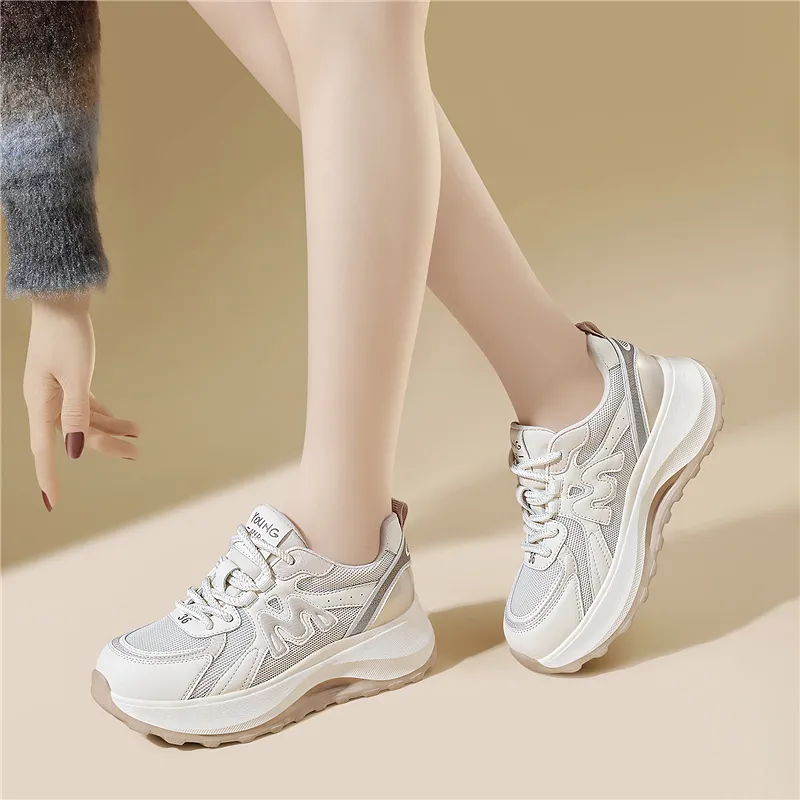 Golden Silk Rabbit Anti-Slip And Wear-Resistant Lightweight Height Increasing Low-Top Chunky Sneakers Women's-8