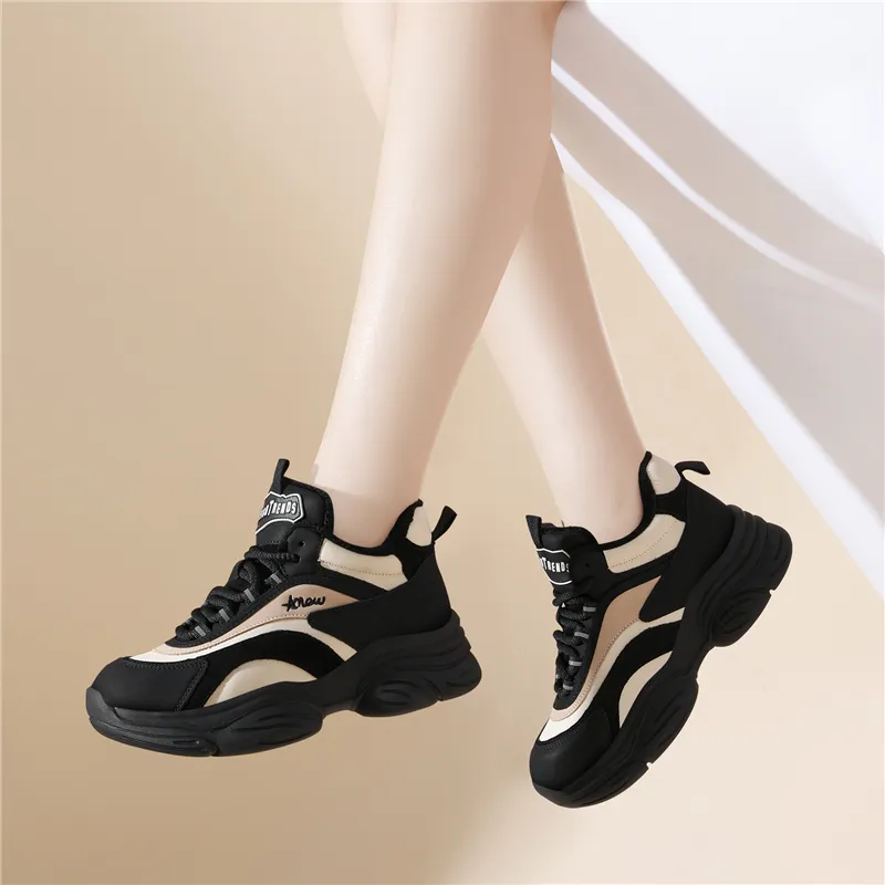 Golden Silk Rabbit Cushioning, Slip Resistant, Abrasion Resistant, Height Increasing Mid Top Chunky Sneakers Women's-6
