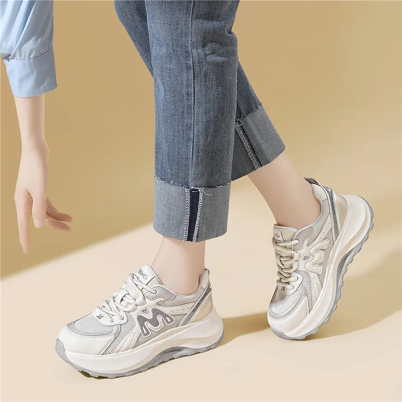 Golden Silk Rabbit Anti-Slip And Wear-Resistant Lightweight Height Increasing Low-Top Chunky Sneakers Women's-2