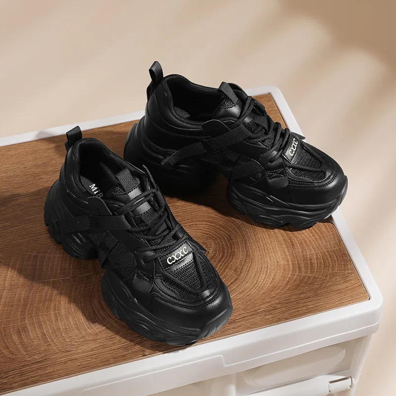 Golden Silk Rabbit Low-Top Chunky Sneakers Women's Black-1
