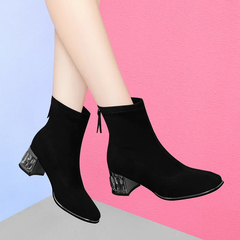 Golden Silk Rabbit Ankle Boots Women's-6