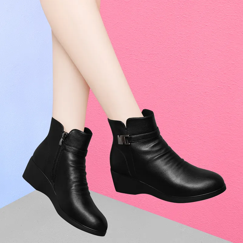 Golden Silk Rabbit Ankle Boots 4.5cm Women's Black-4