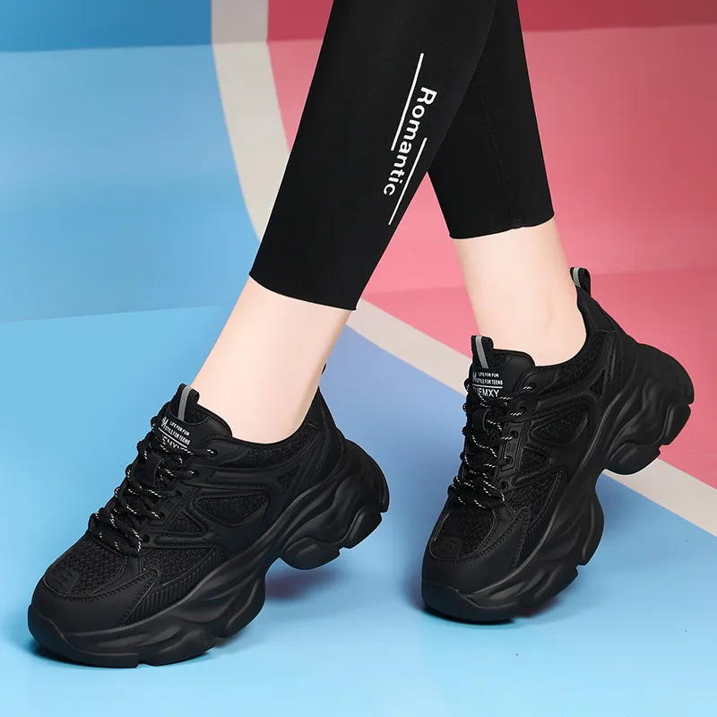 Golden Silk Rabbit Chunky Sneakers Women's Black-2