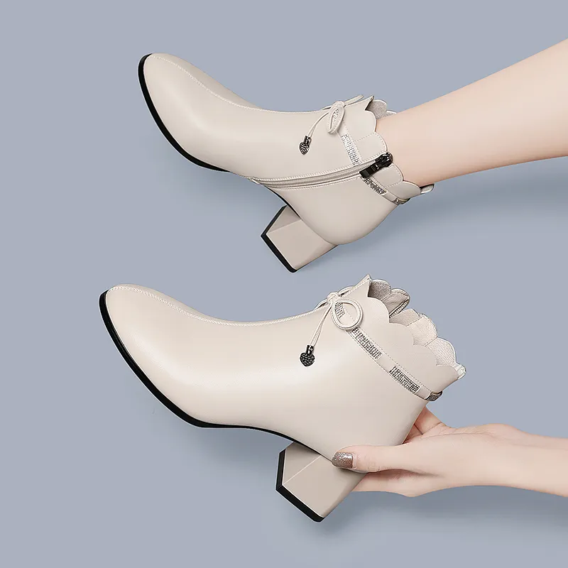 Golden Silk Rabbit Ankle Boots 5cm Women's-9