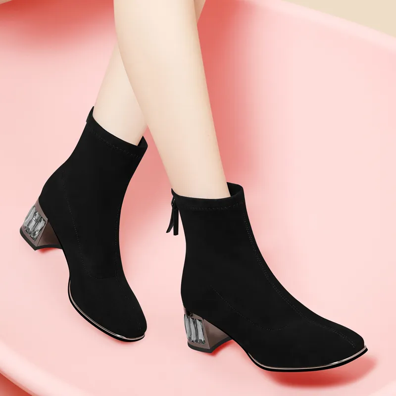 Golden Silk Rabbit Ankle Boots Women's-5