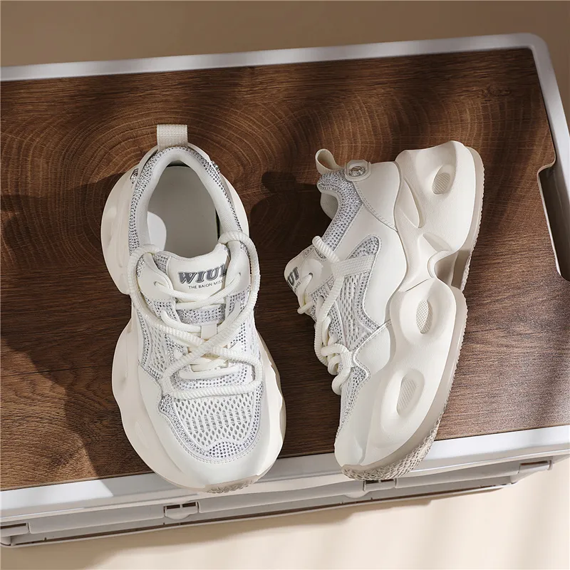 Golden Silk Rabbit Breathable Lightweight Height Increasing Low Top Chunky Sneakers Women's-1