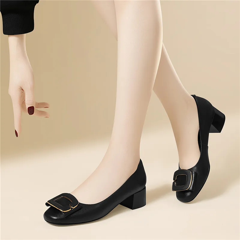 Golden Silk Rabbit Chunky Heel High Heels Women's-3