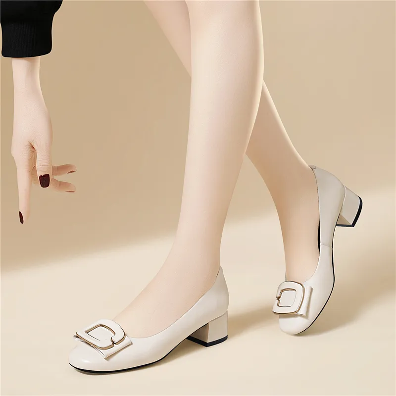 Golden Silk Rabbit Chunky Heel High Heels Women's-10