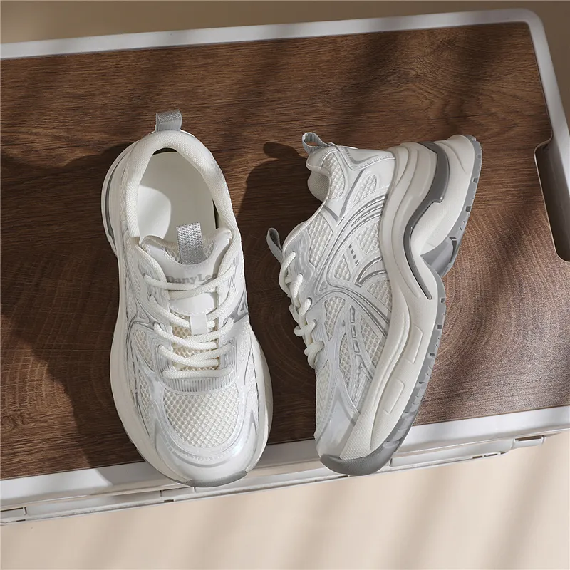 Golden Silk Rabbit Cushioning Anti Slip And Wear Resistant Height Increasing Low Top Chunky Sneakers Women's-9