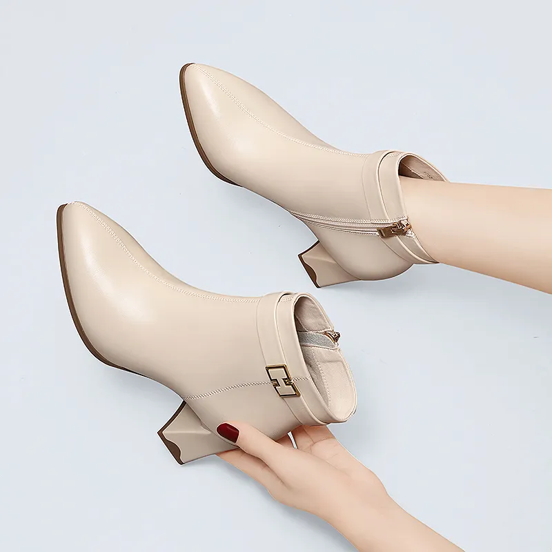 Golden Silk Rabbit Ankle Boots 6cm Women's-10