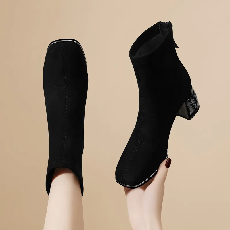 Golden Silk Rabbit Ankle Boots Women's-3