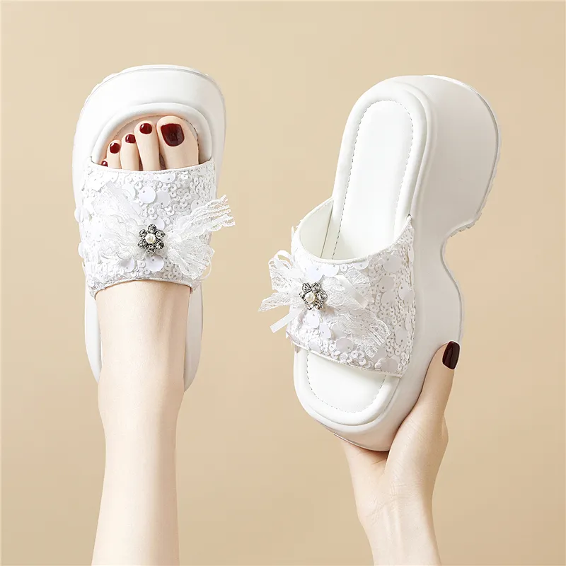 Golden Silk Rabbit Sequins Slip Resistant Abrasion Resistant Quick Dry Slide Slippers Women's-12
