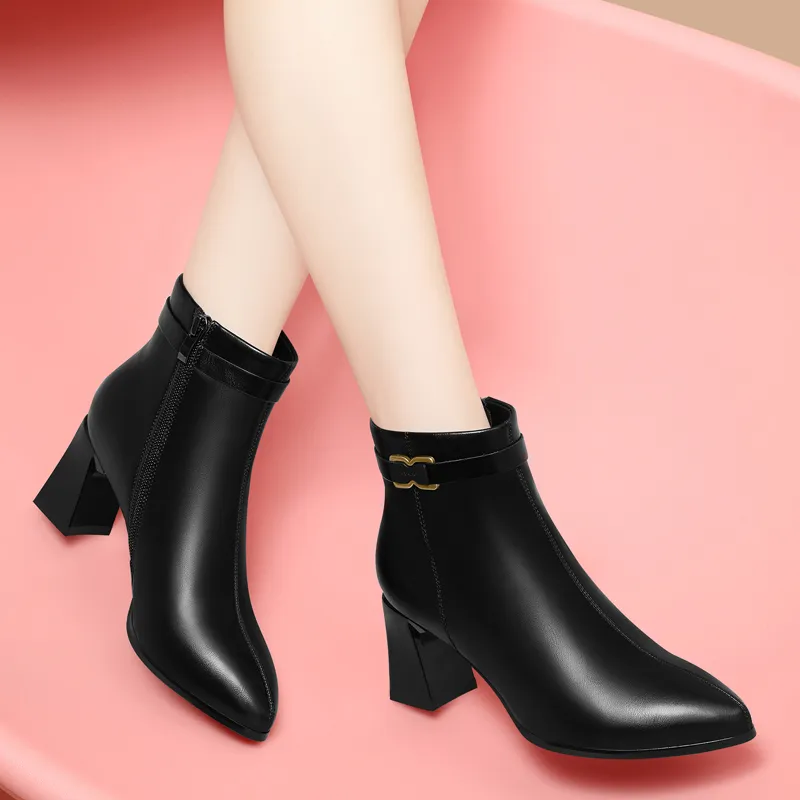Golden Silk Rabbit Ankle Boots Women's-3