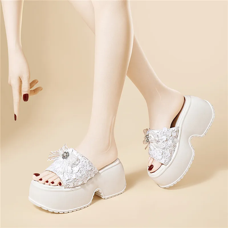 Golden Silk Rabbit Sequins Slip Resistant Abrasion Resistant Quick Dry Slide Slippers Women's-11