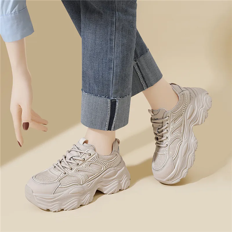 Golden Silk Rabbit Low Top Chunky Sneakers Women's-10