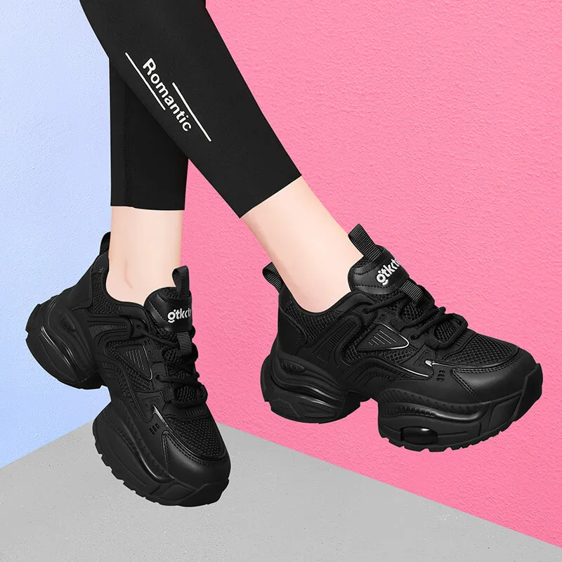 Golden Silk Rabbit Slip-Resistant Breathable Height Increasing Low-Top Chunky Sneakers Women's-1