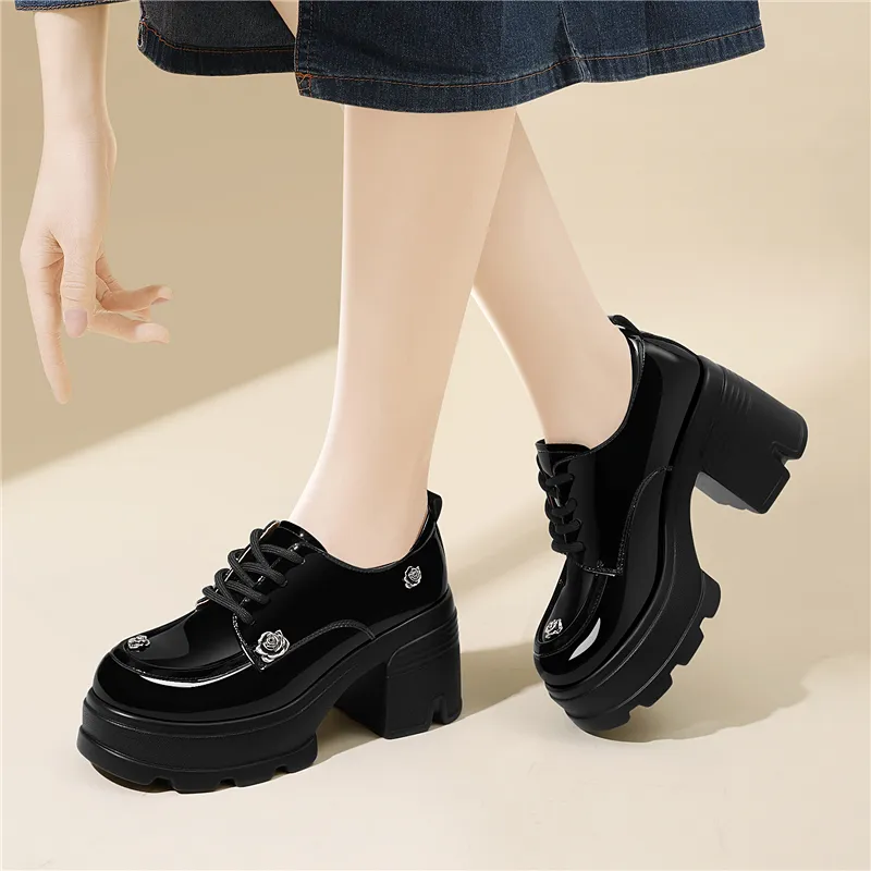 Golden Silk Rabbit Casual Single Shoes 8cm Women's Black-3