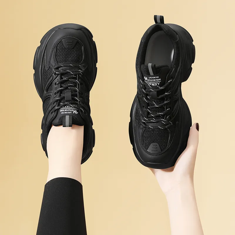 Golden Silk Rabbit Chunky Sneakers Women's Black-5
