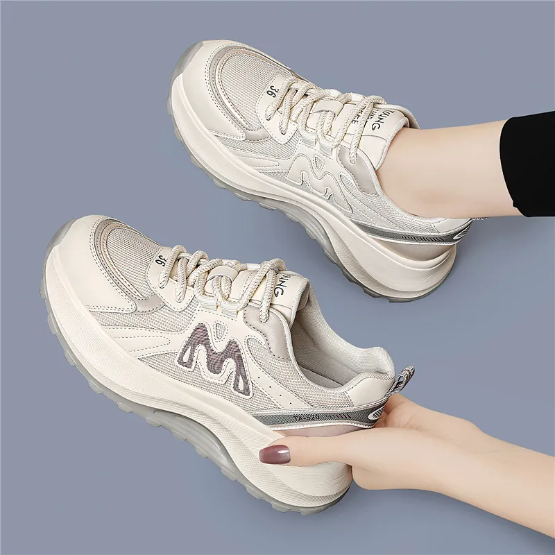 Golden Silk Rabbit Anti-Slip And Wear-Resistant Lightweight Height Increasing Low-Top Chunky Sneakers Women's-5