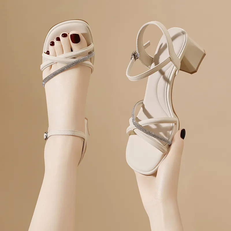 Golden Silk Rabbit Strap Sandals 5cm Women's-16