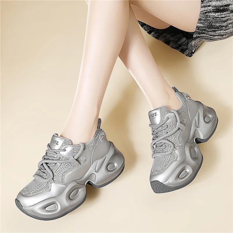 Golden Silk Rabbit Breathable Lightweight Height Increasing Low Top Chunky Sneakers Women's-8