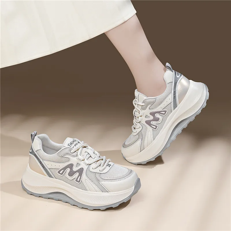 Golden Silk Rabbit Anti-Slip And Wear-Resistant Lightweight Height Increasing Low-Top Chunky Sneakers Women's-4
