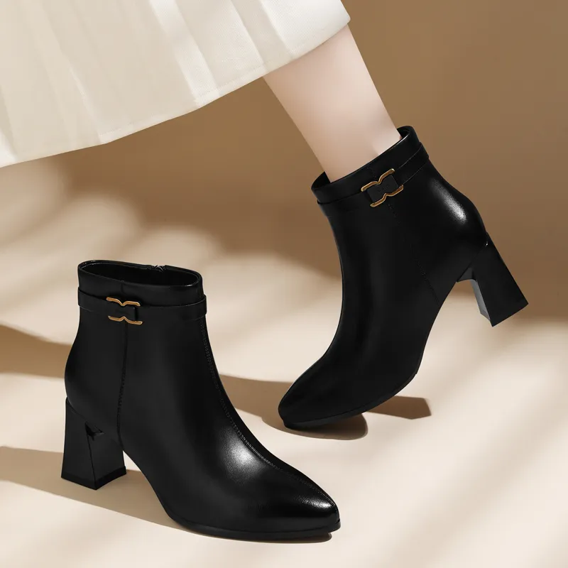 Golden Silk Rabbit Ankle Boots Women's-4