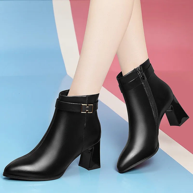 Golden Silk Rabbit Ankle Boots 6cm Women's-1