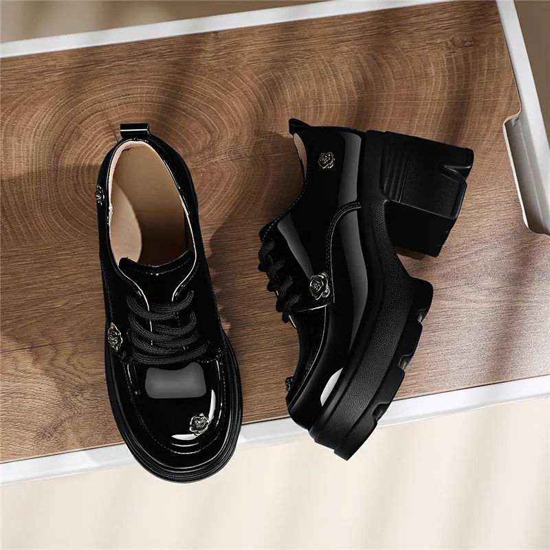 Golden Silk Rabbit Casual Single Shoes 8cm Women's Black-2