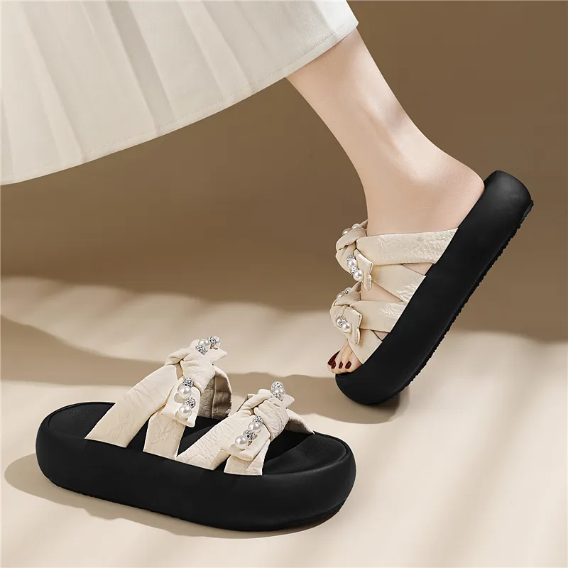Golden Silk Rabbit Rubber Sole Abrasion Resistant Quick Dry Cushioning Slide Slippers Women's-5