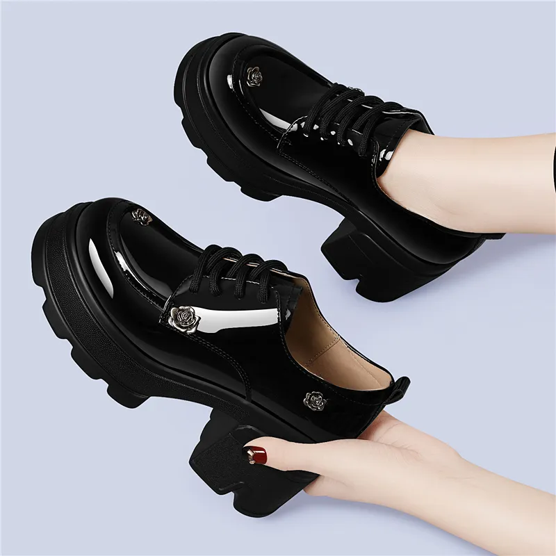Golden Silk Rabbit Casual Single Shoes 8cm Women's Black-7