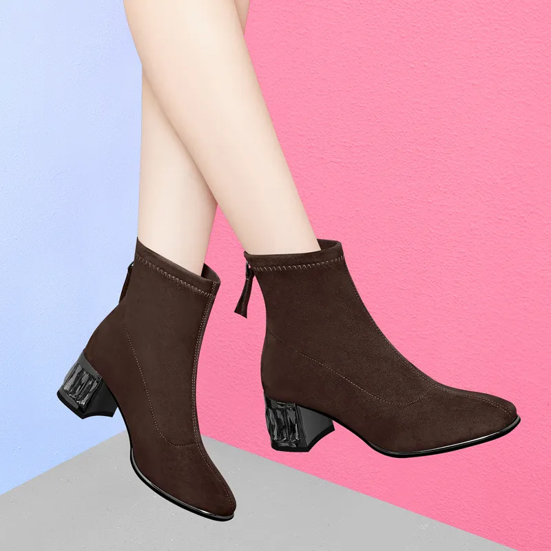 Golden Silk Rabbit Ankle Boots Women's-13