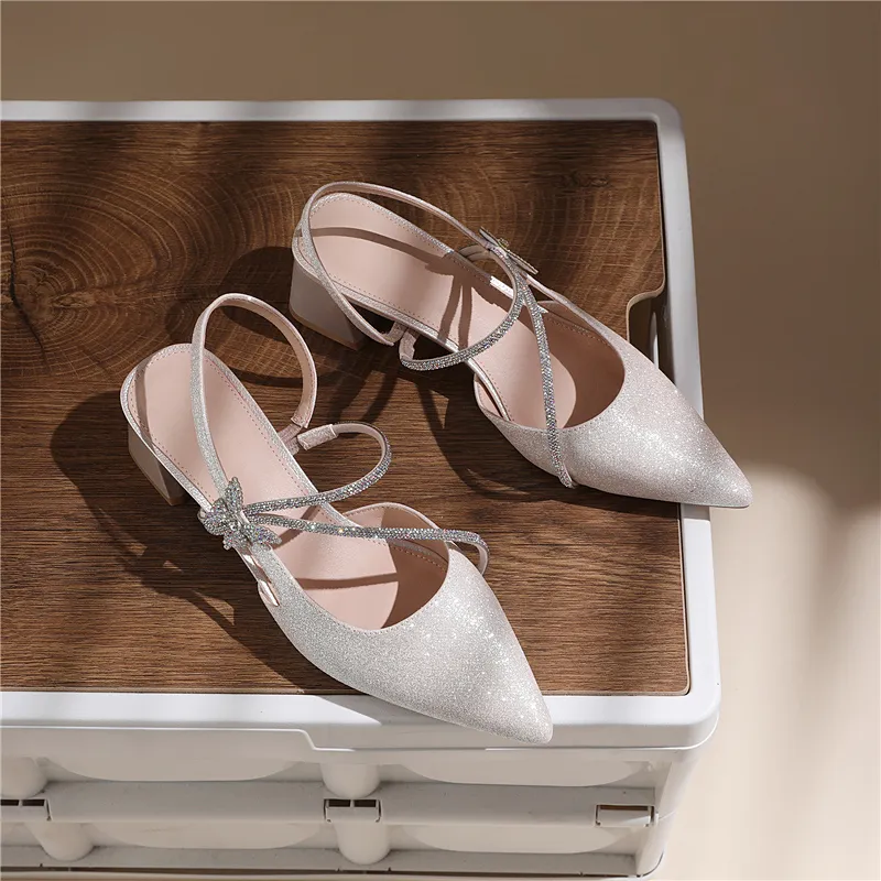 Golden Silk Rabbit Chunky Heel High Heels Women's-1