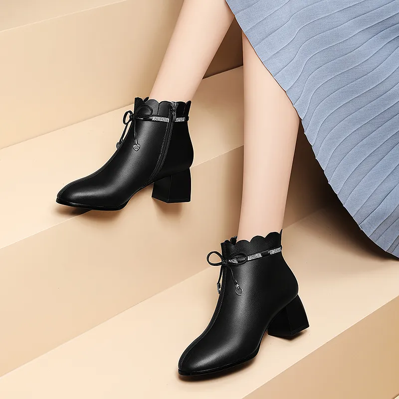 Golden Silk Rabbit Ankle Boots 5cm Women's-1