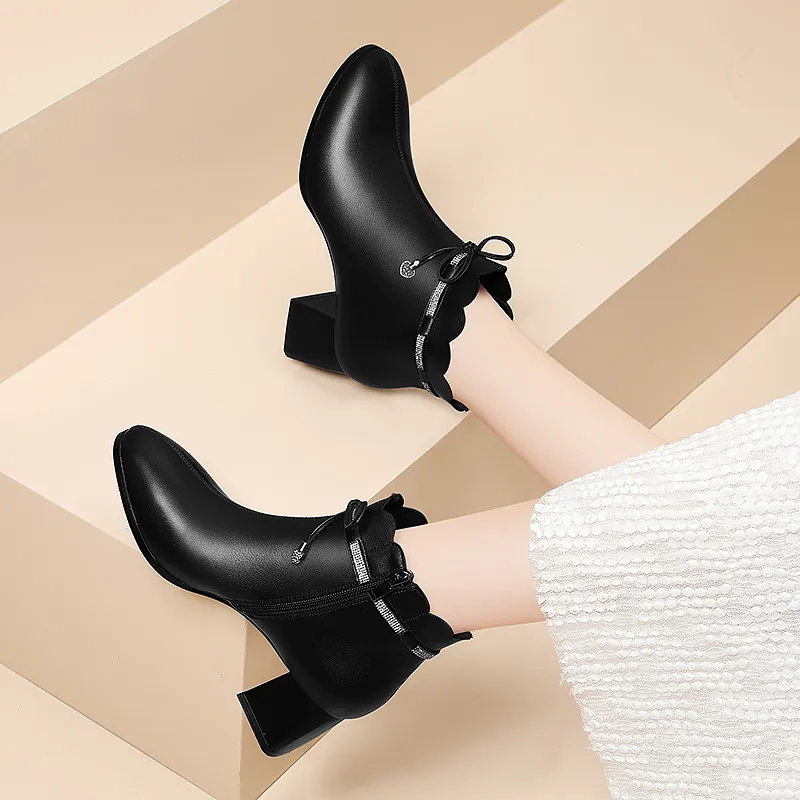 Golden Silk Rabbit Ankle Boots 5cm Women's-2