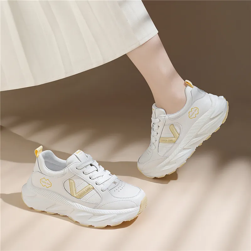 Golden Silk Rabbit Anti Slip And Wear Resistant Height Increasing Low Top Chunky Sneakers Women's-10