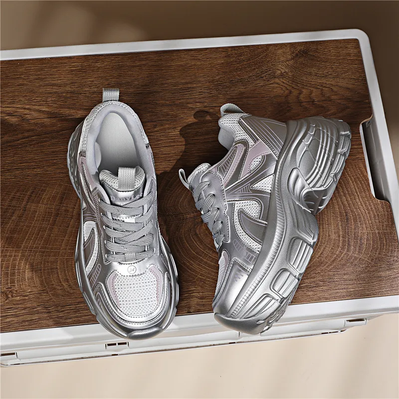 Golden Silk Rabbit Low-Top Chunky Sneakers Women's-9