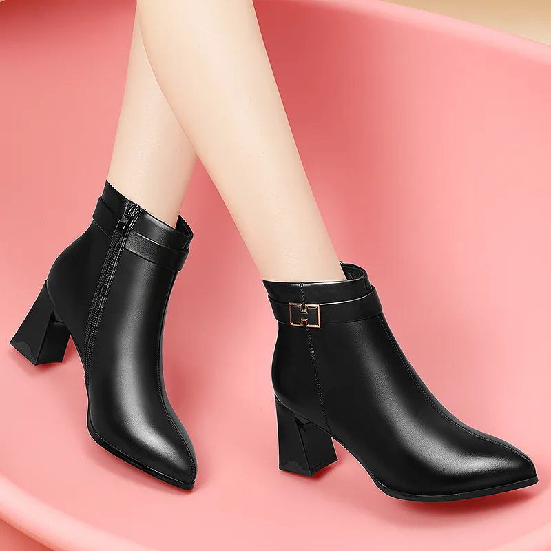 Golden Silk Rabbit Ankle Boots 6cm Women's-3